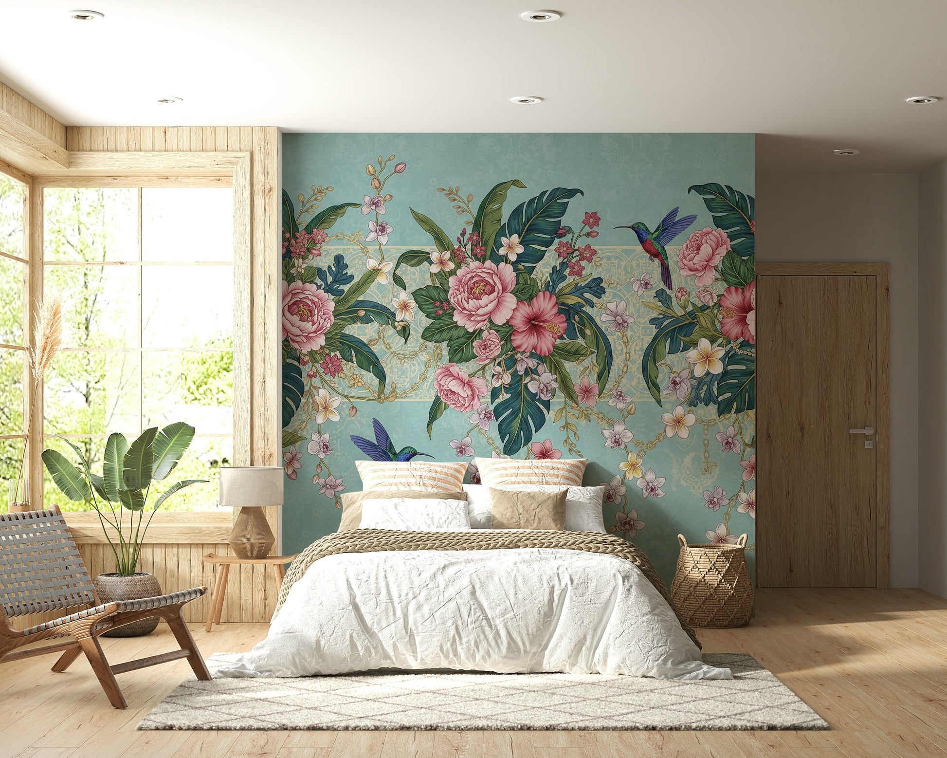 High-quality tropical wall mural for a bold feature wall in a lounge.