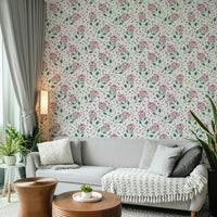 Lush hydrangea floral print wallpaper for living rooms

