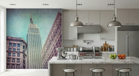 Vintage wallpaper for walls Iconic Majesty New York building design.