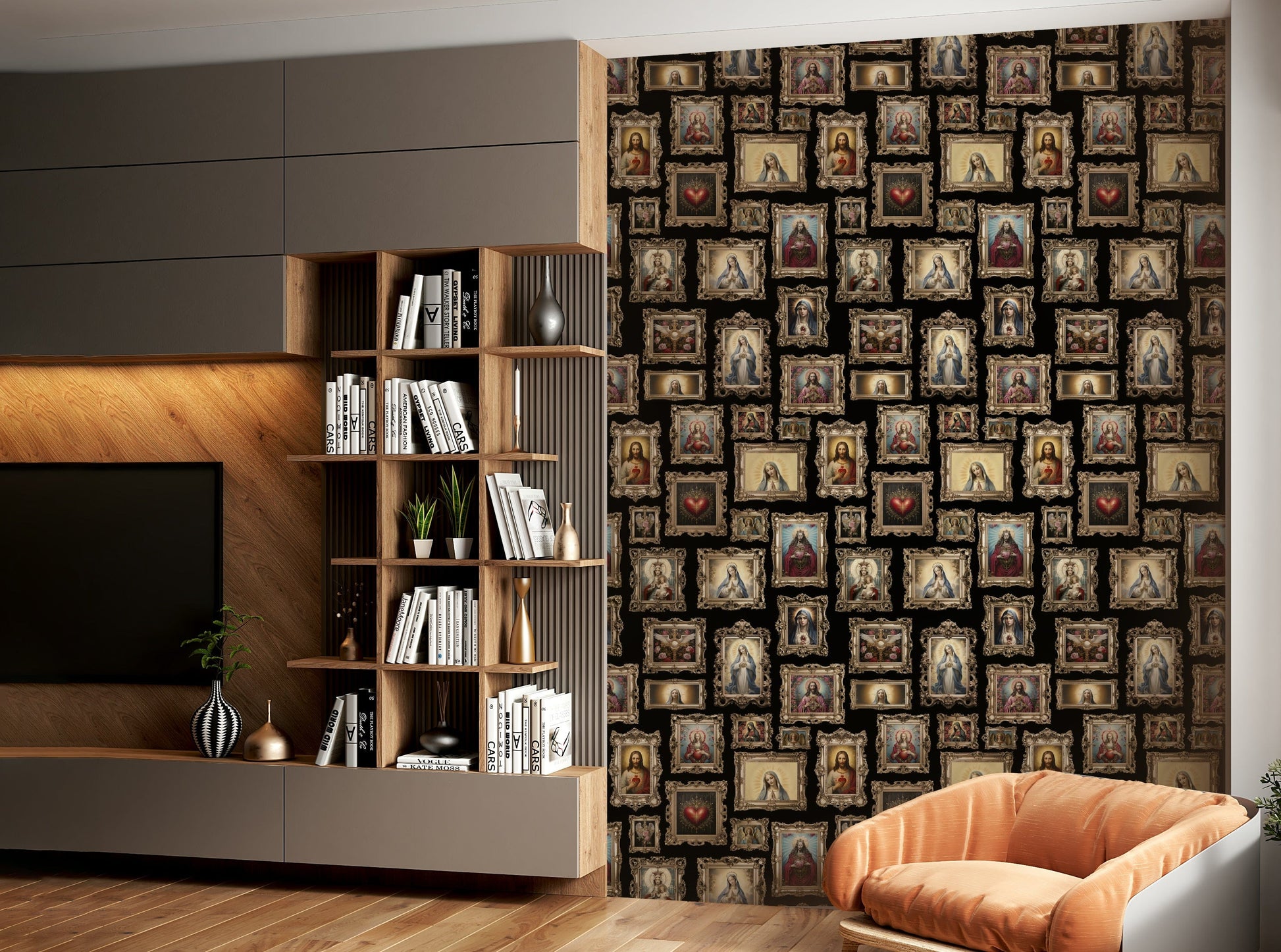 The design is highly detailed and ornate, with many swirls and curls.
