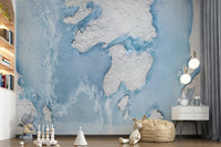 Icy dreamscape mural with shimmering frost and mountain silhouettes, ideal for minimalist interiors.