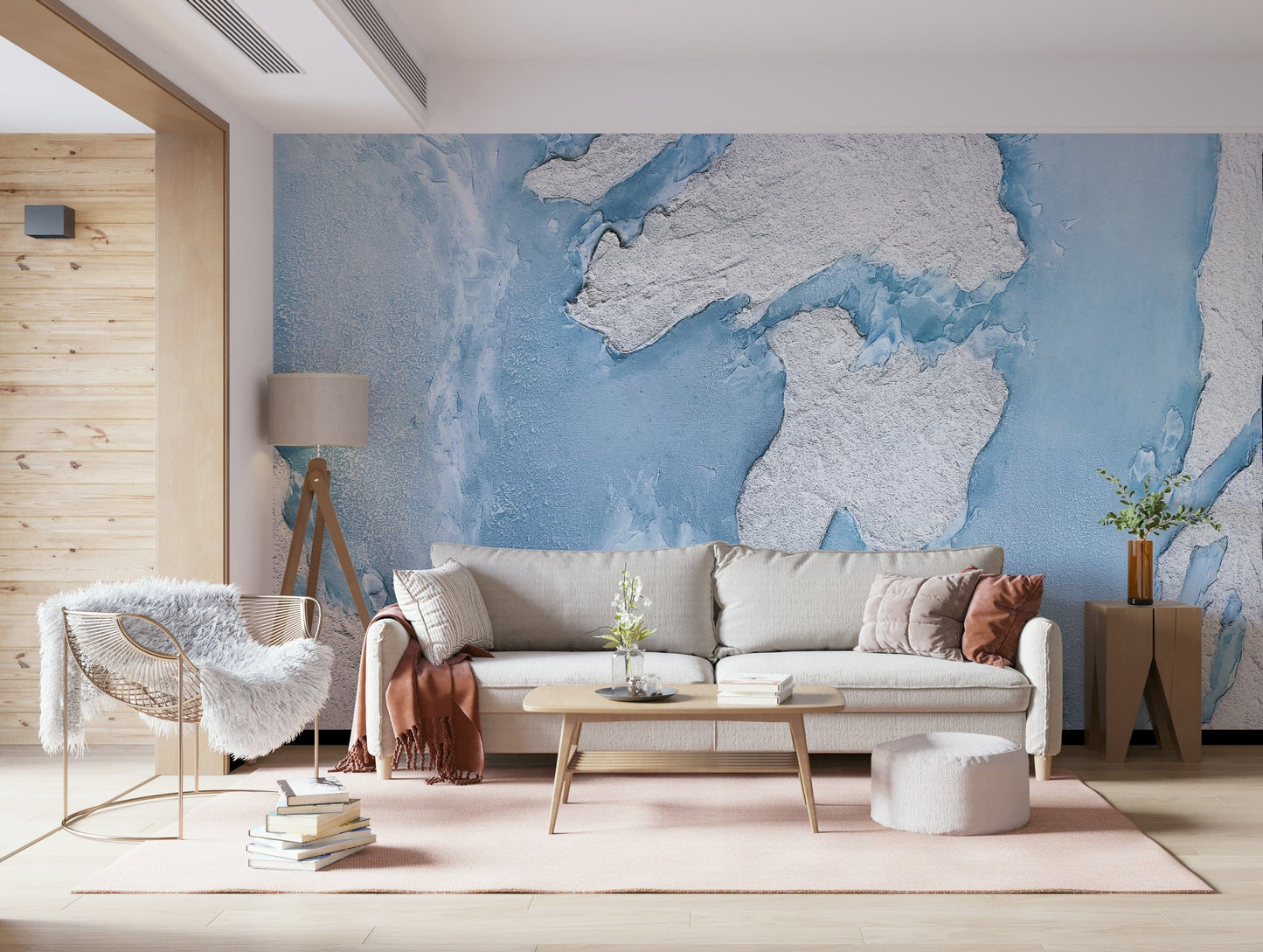 Dreamy glacier landscape wallpaper capturing snow peaks and arctic beauty in soothing blue hues.