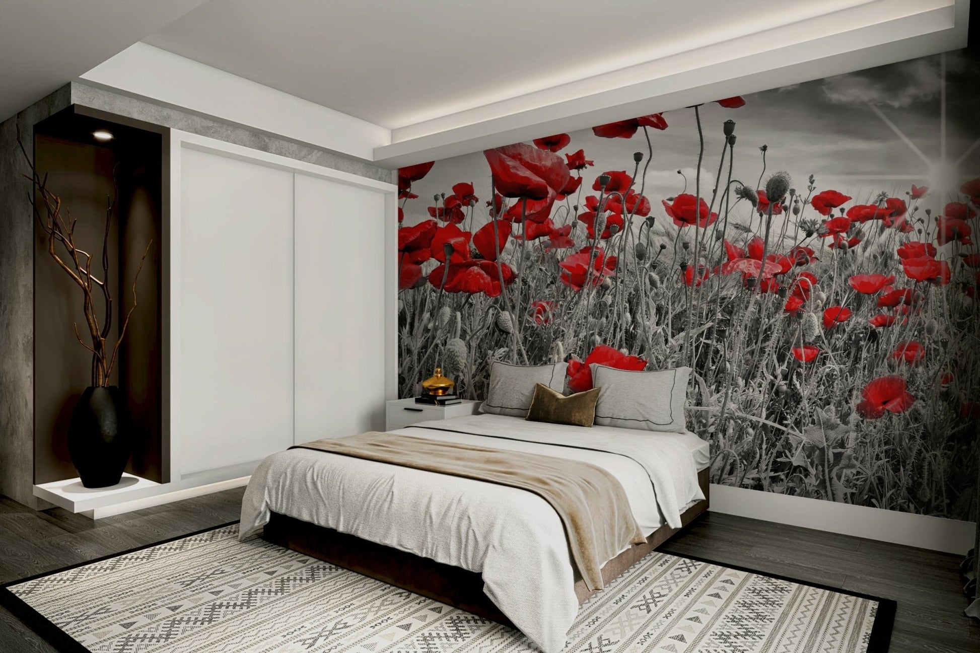 Floral poppies wall mural for peaceful home decor

