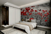 Floral poppies wall mural for peaceful home decor

