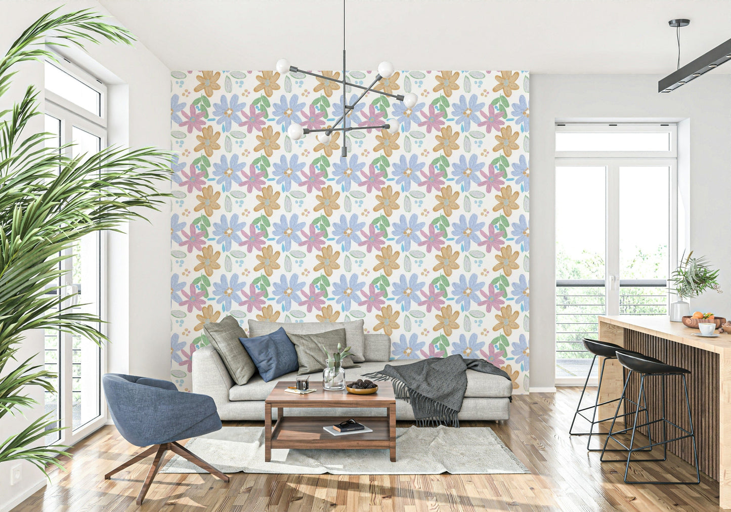 Cute impasto oil-painted floral wallpaper with textured brushstroke details.