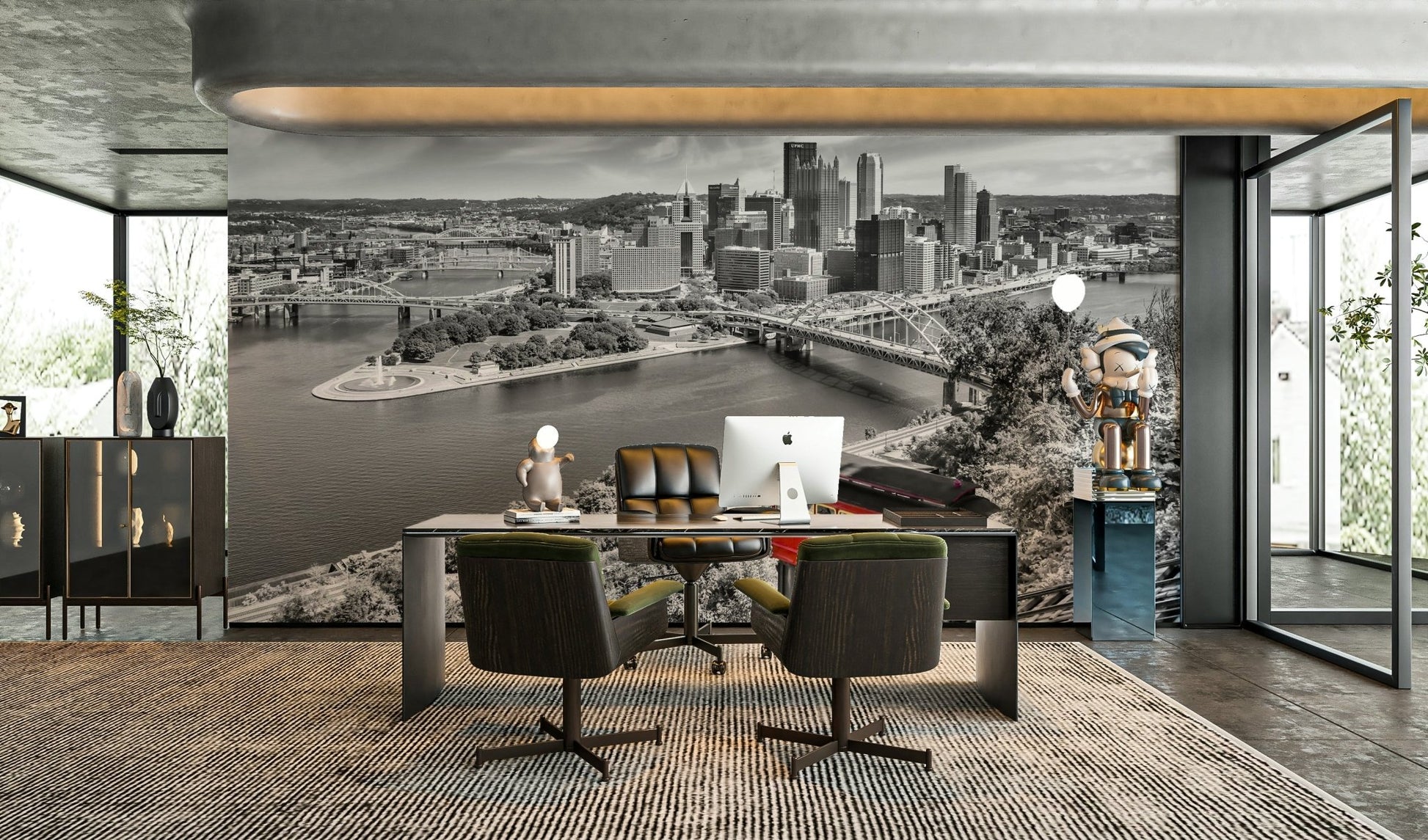 Vibrant cityscape mural of Pittsburgh with Duquesne Incline

