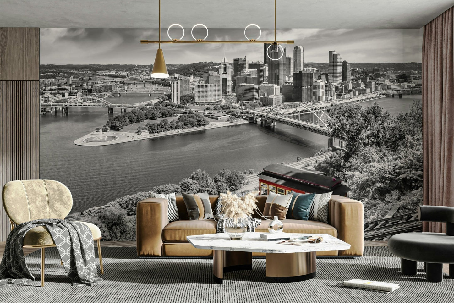 Bold Pittsburgh skyline mural with iconic Duquesne Incline

