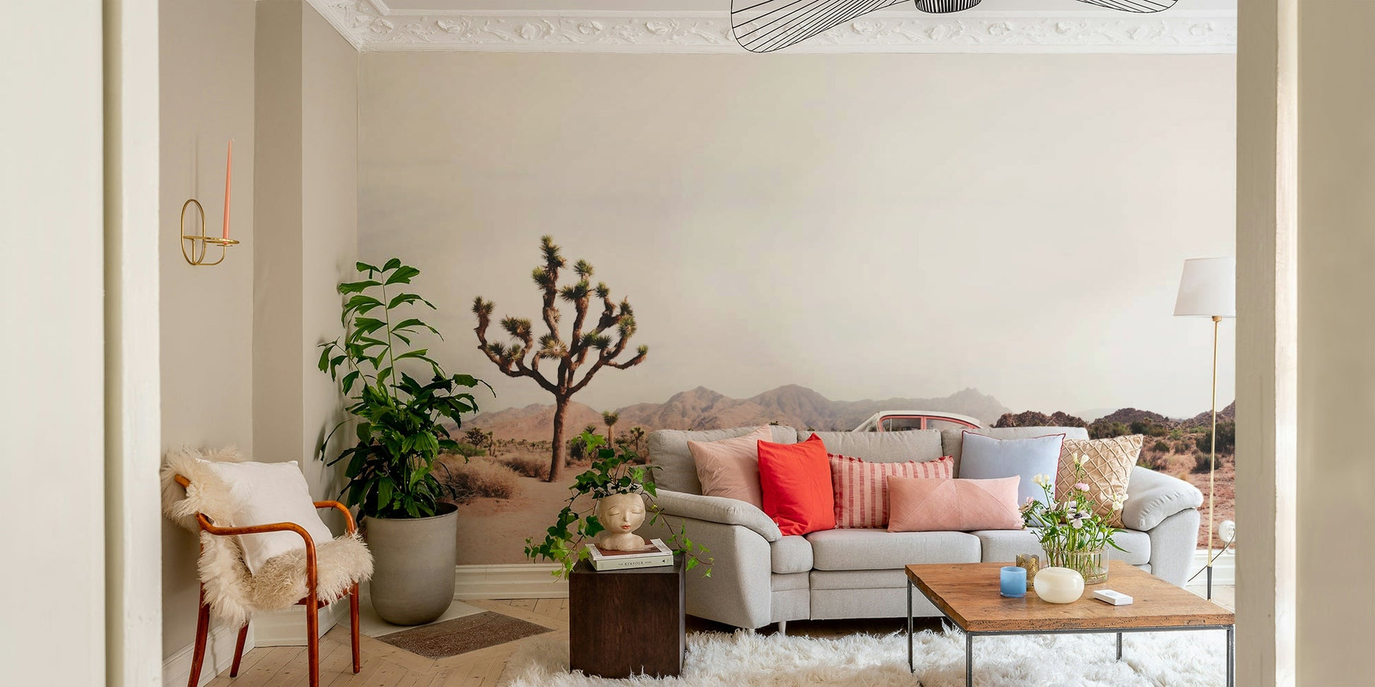 Expansive sky with clear or cloudy conditions.

