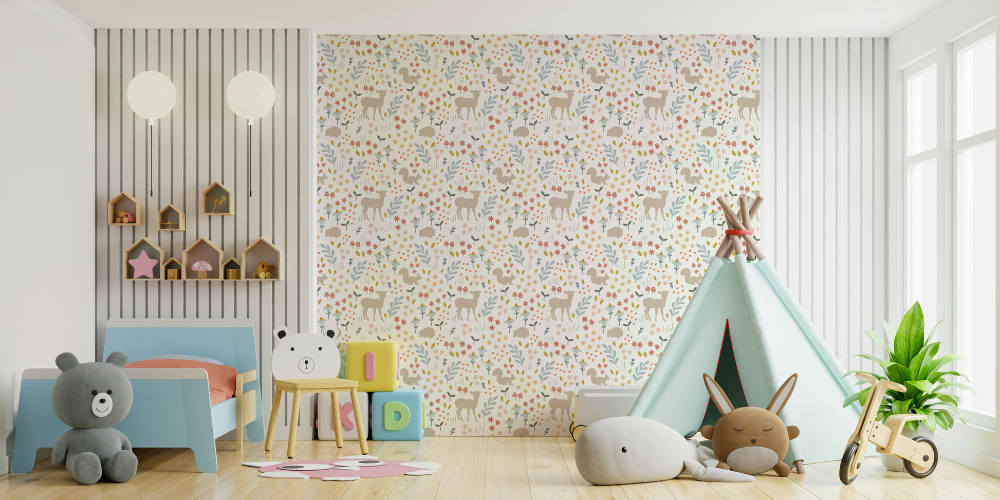 Deer and squirrel wall mural for nursery

