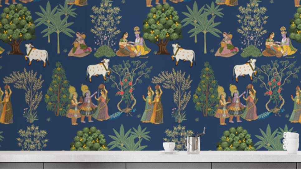 Indian Folk Art Wall Mural with traditional motifs
