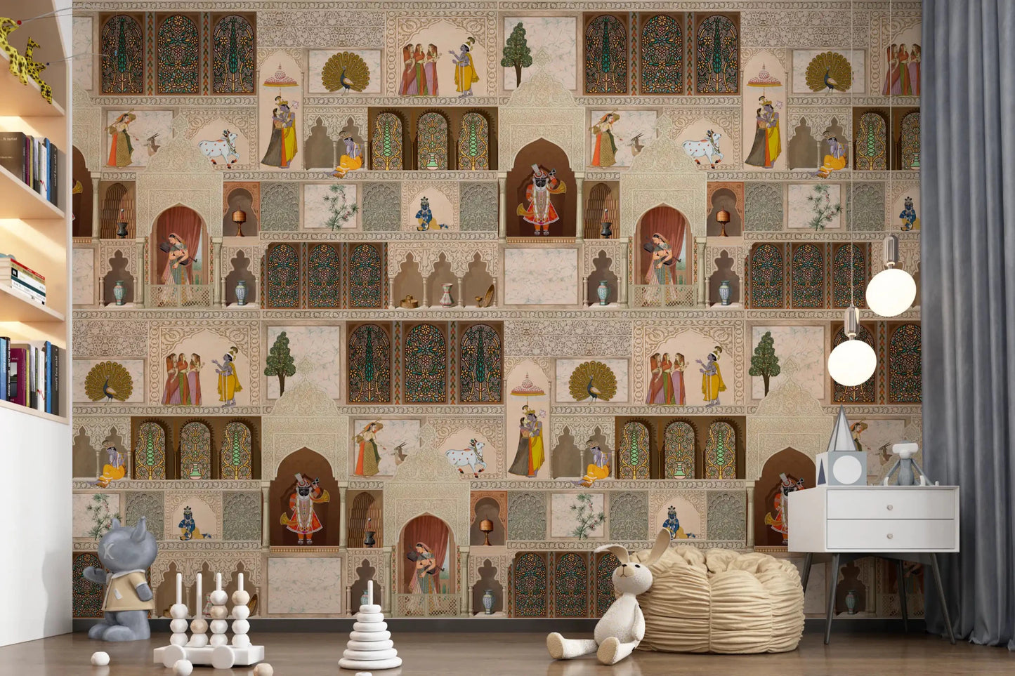 Pictură murală narativă cu un palat indian