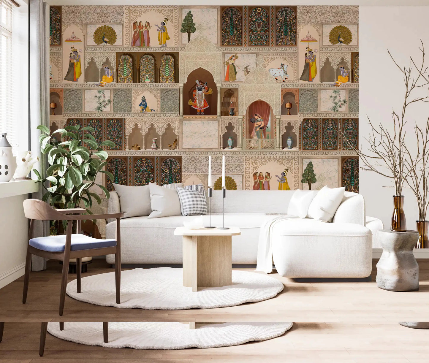 Pictură murală narativă cu un palat indian