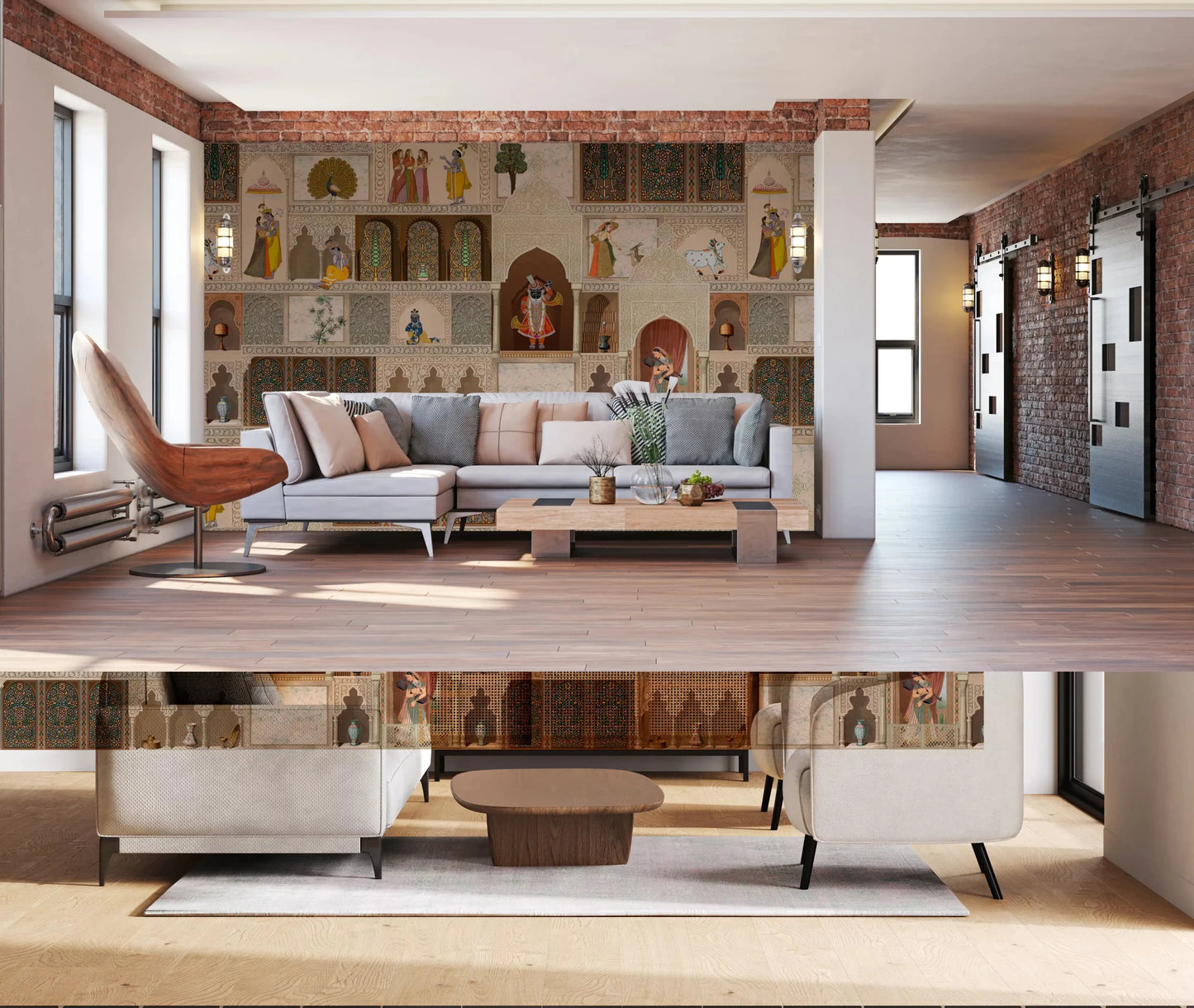 Pictură murală narativă cu un palat indian