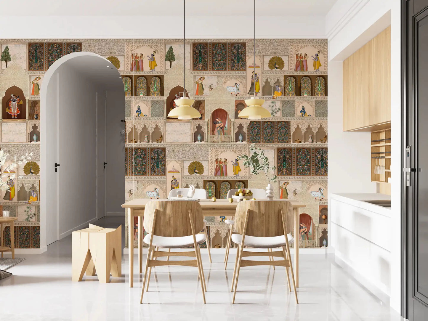 Pictură murală narativă cu un palat indian