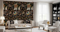 Ornate hand-painted style wall mural with festive ceremonial animals.
