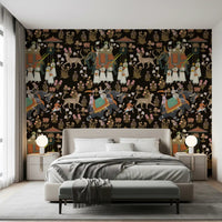 Indian Palace Procession Wall Mural showcasing traditional folk art bedroom.