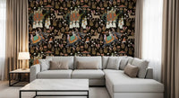 Vintage South Asian regal parade stylish living room wall mural in dark earthy tones.