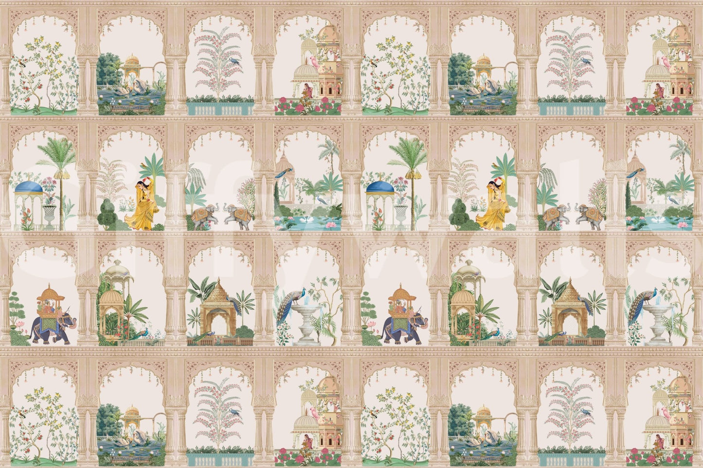 Traditional archway wall mural for a refined master bedroom home décor project.