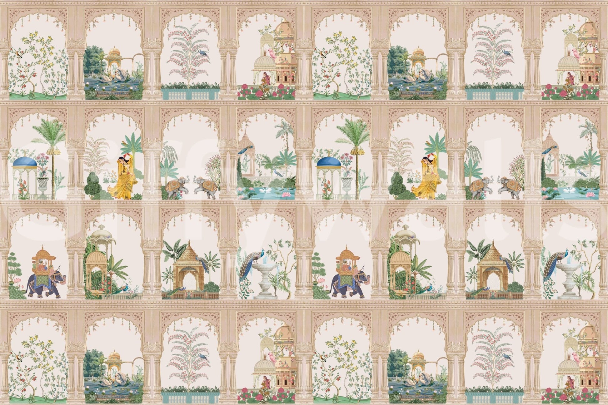 Traditional archway wall mural for a refined master bedroom home décor project.