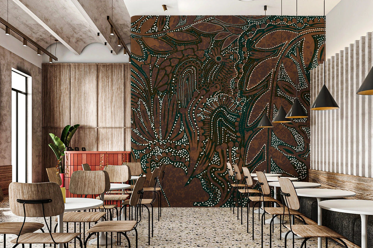 Native Wall Display Design Indigenous Forest Pattern Botanical Nature Wall Mural Design