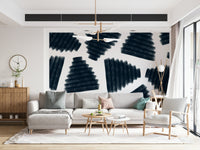 Artistic indigo mural blending watercolor textures and abstract movement for stylish interiors.
