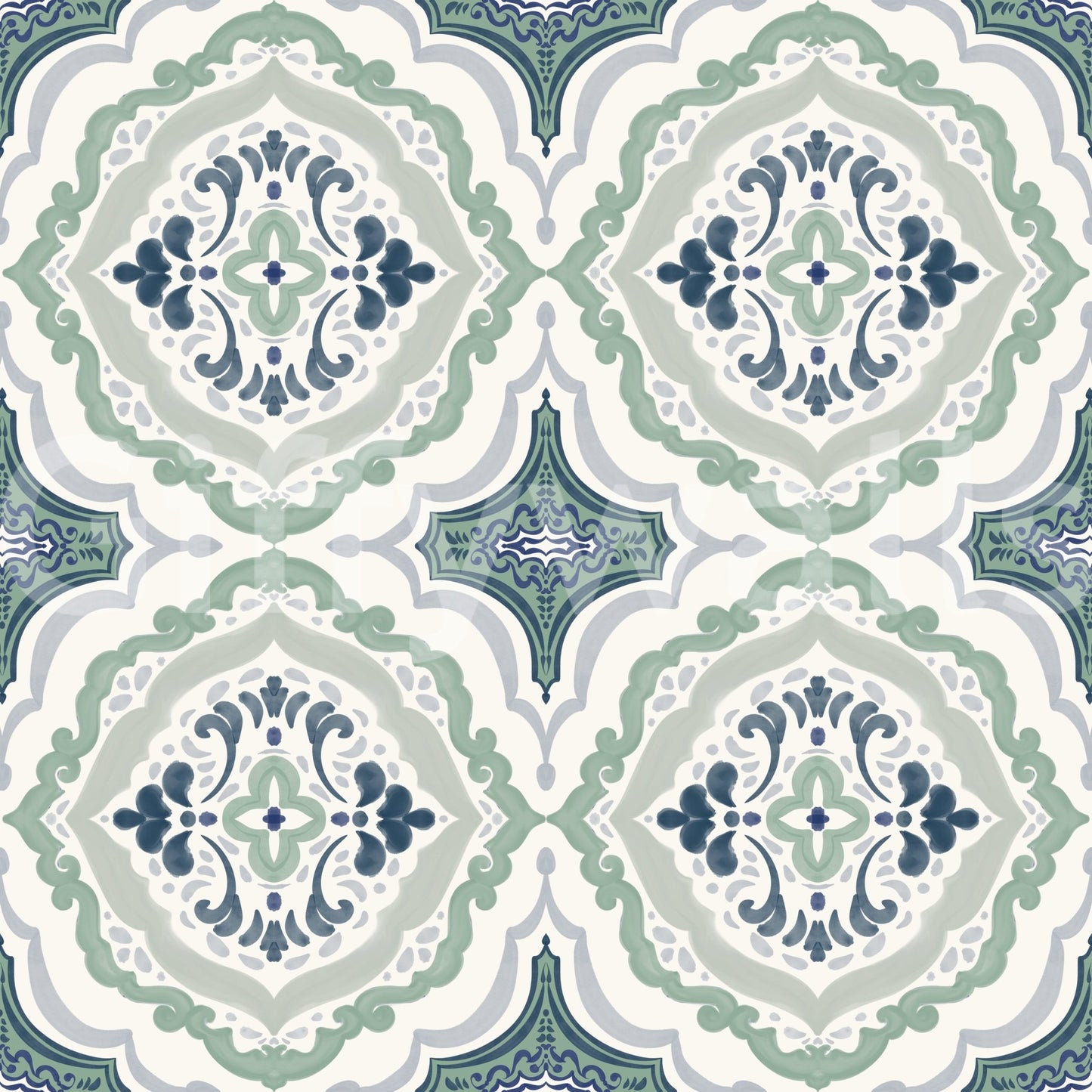 Seamless Indigo Bloom Tiles wall mural for interior decor