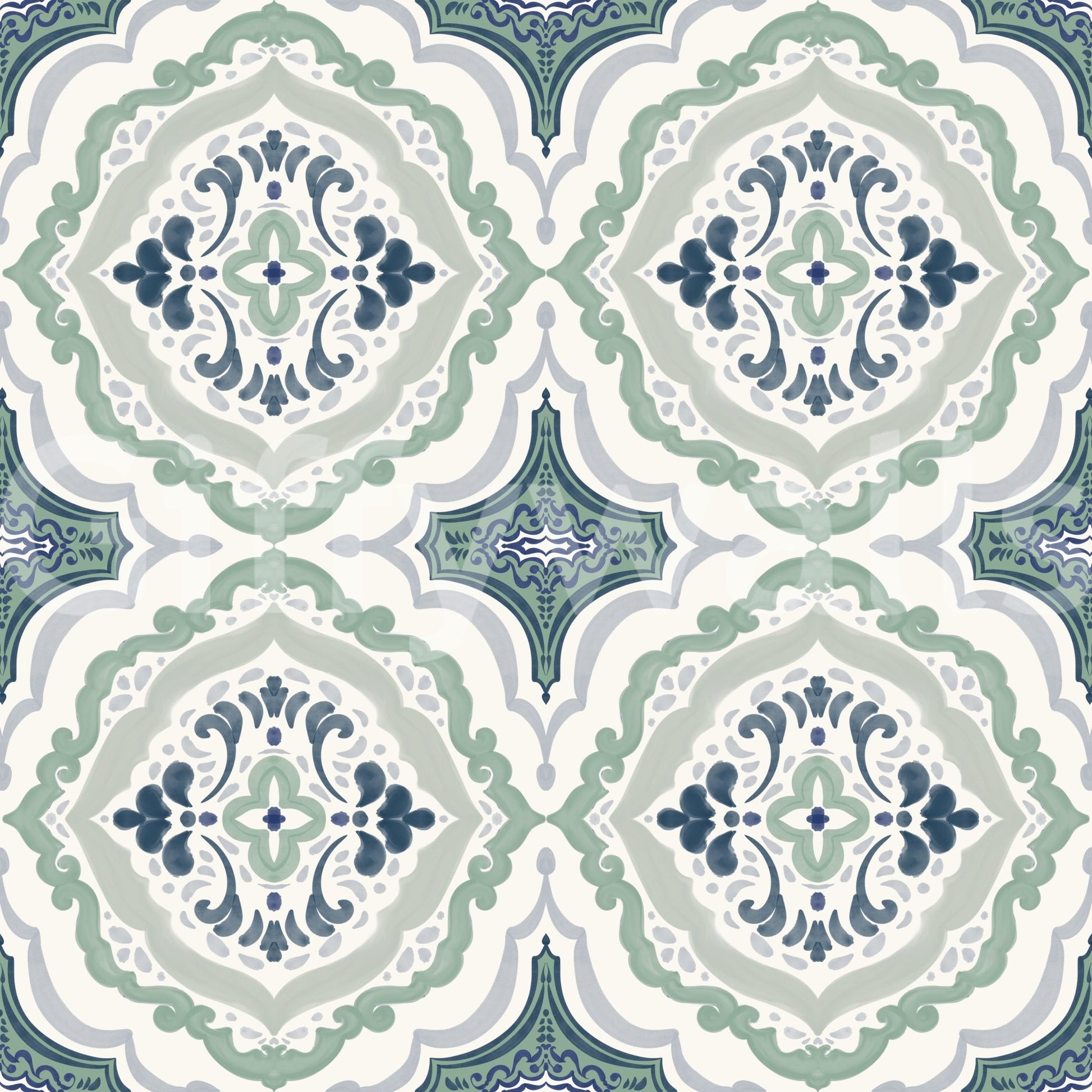 Seamless Indigo Bloom Tiles wall mural for interior decor