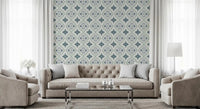 Elegant Indigo Bloom Tiles Wallpaper in a minimalist style