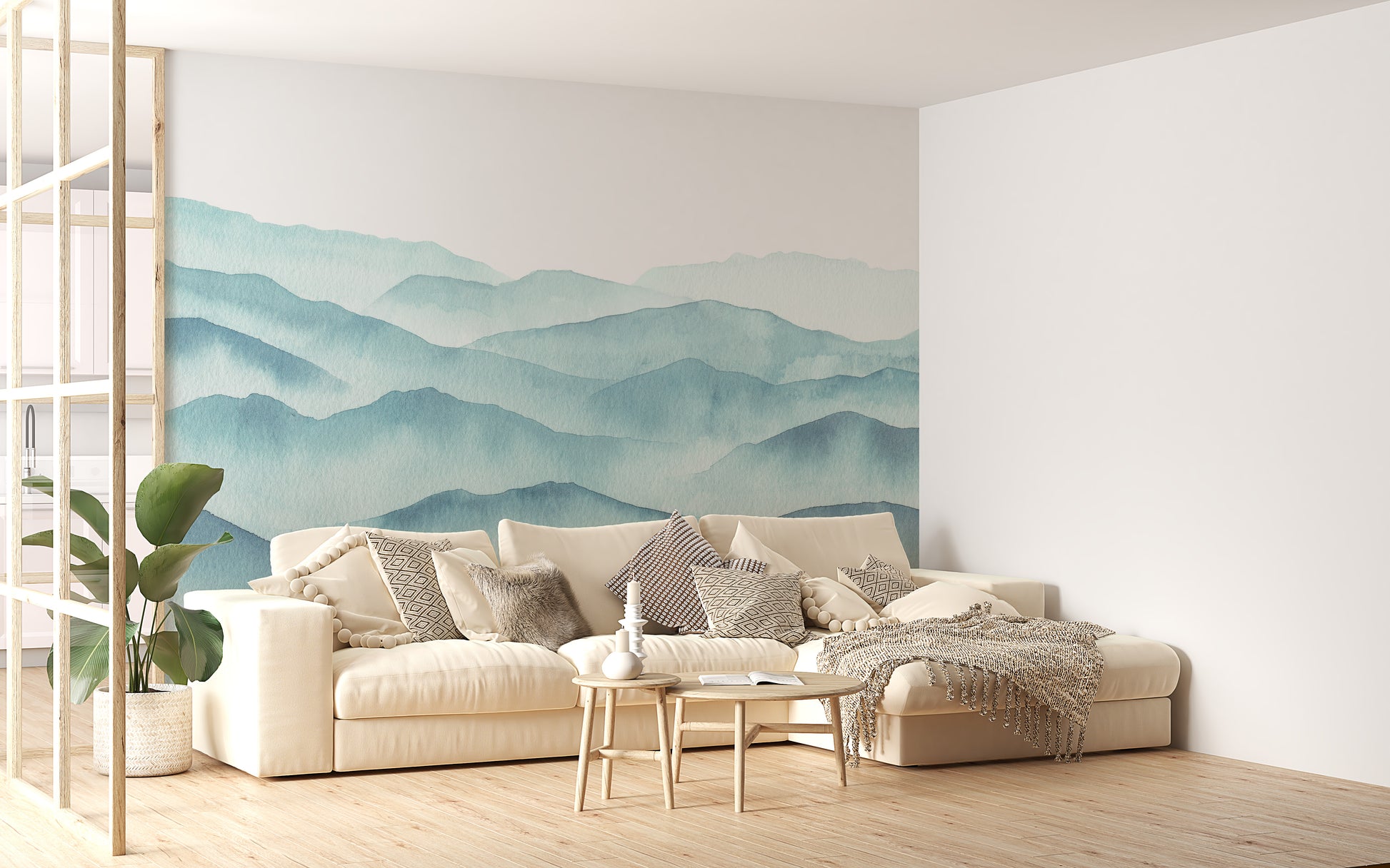 Indigo Blue Watercolor Mountains Wallpaper Murals - Giffywalls