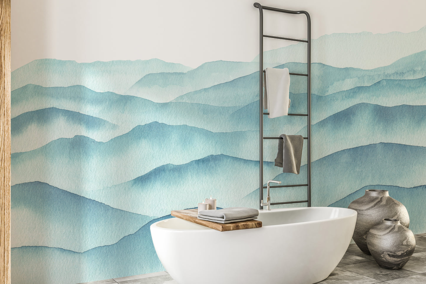 Indigo Blue Watercolor Mountains Wallpaper Murals - Giffywalls