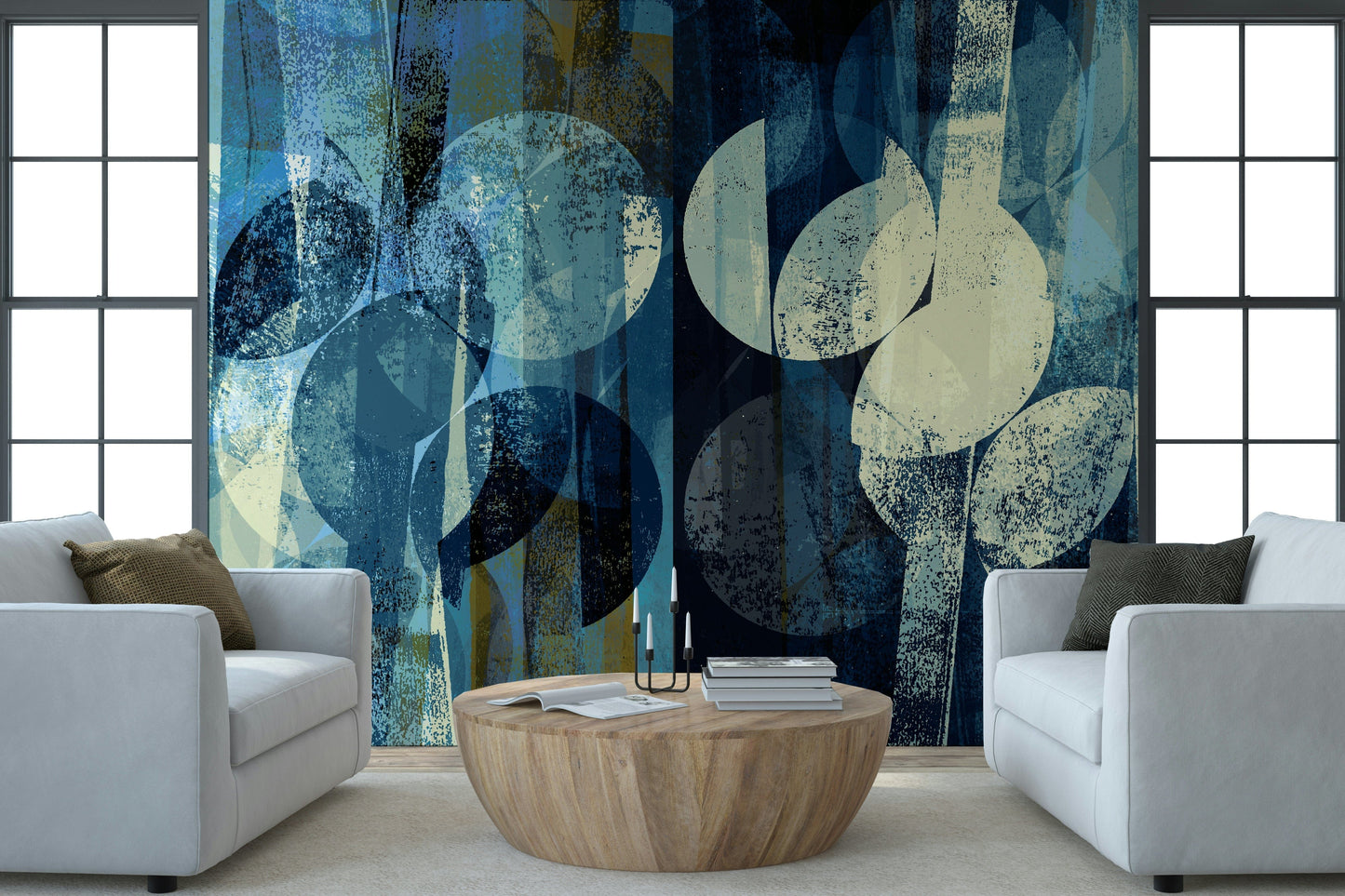 An artistic minimalist form mural for home decor.