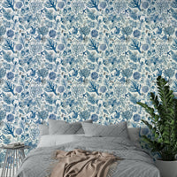 Beach house wallpaper with ocean reef patterns

