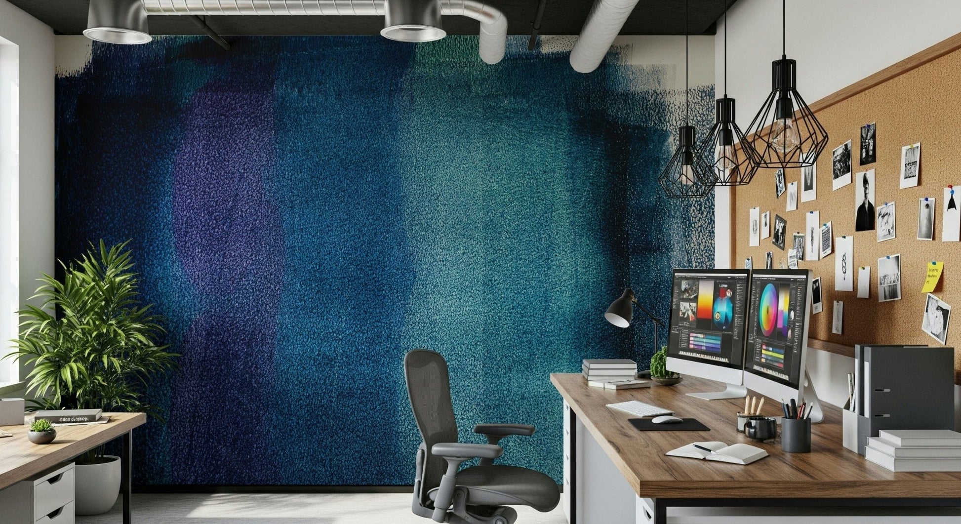 Decorative wall art highlighting layered indigo textures and shades