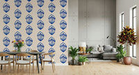 Graphic indigo eye pattern adding a mystical and contemporary touch to walls.