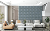 Indigo Flow wallpaper mural with interlocking azure wave shapes.
