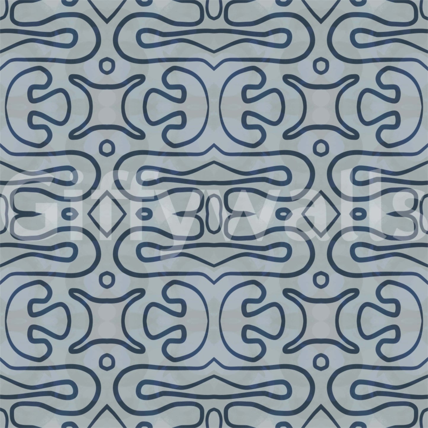 Indigo Flow wallpaper mural featuring dreamy slate-blue wandering lines.