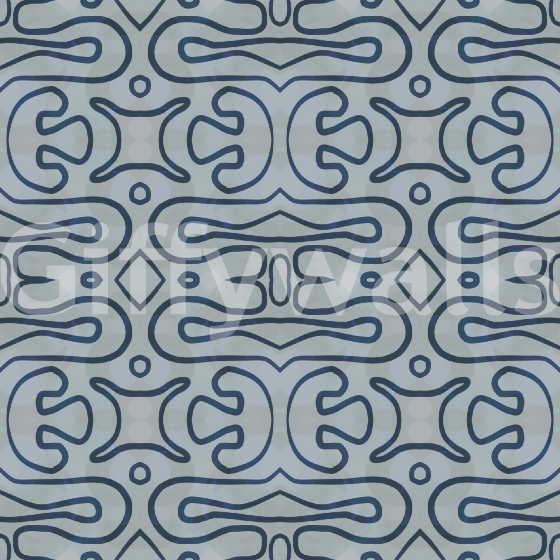 Indigo Flow wallpaper mural featuring dreamy slate-blue wandering lines.