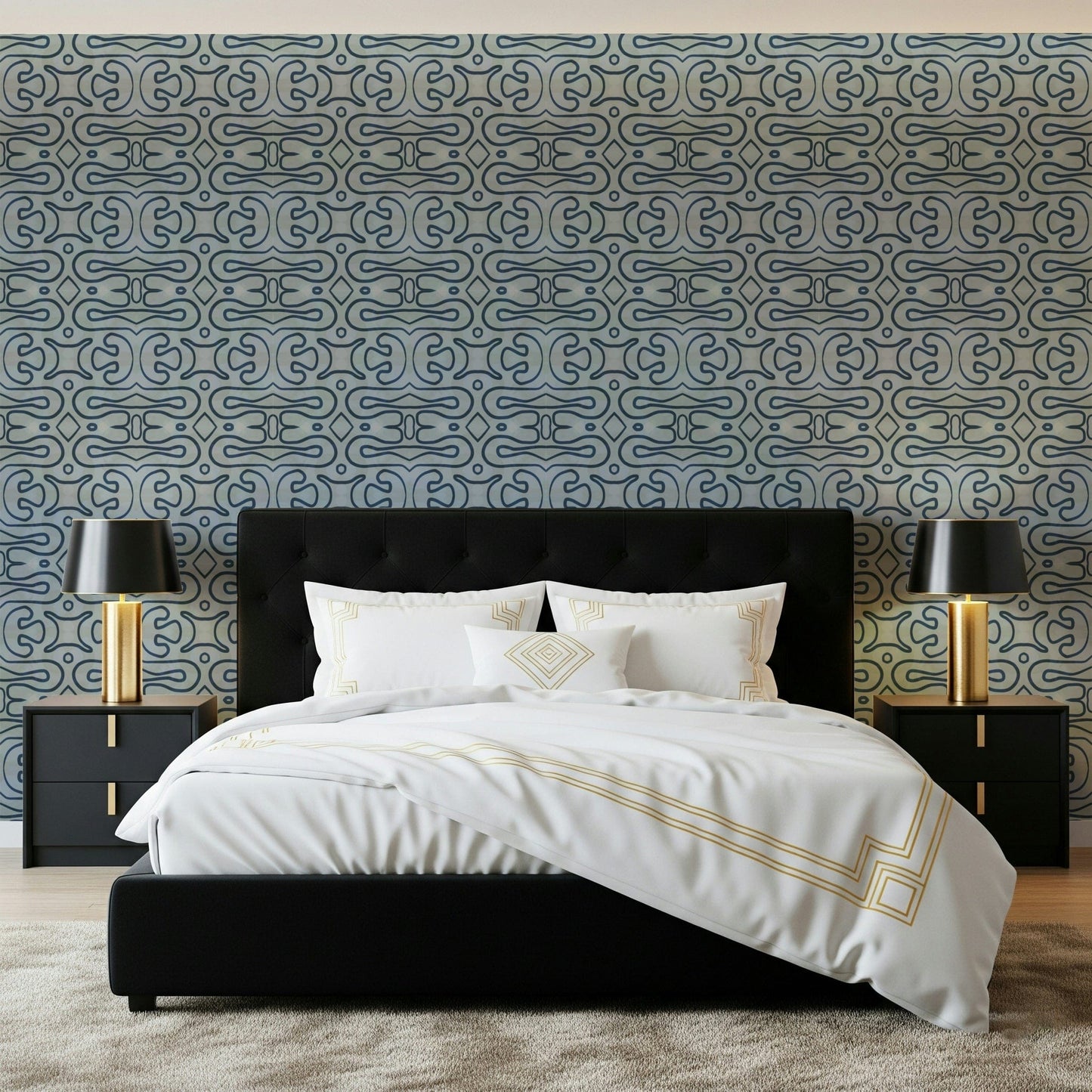 Elegant Indigo Flow wallpaper for walls using deep teal loops.