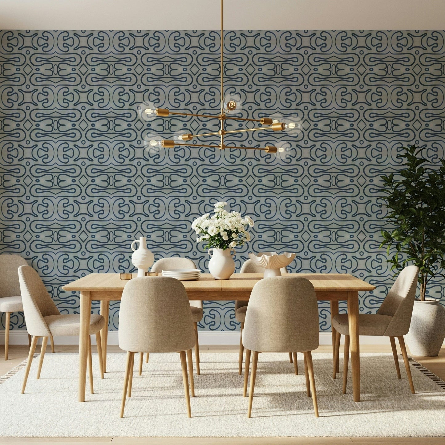 Indigo Flow wallpaper for walls displaying soothing denim outlines.