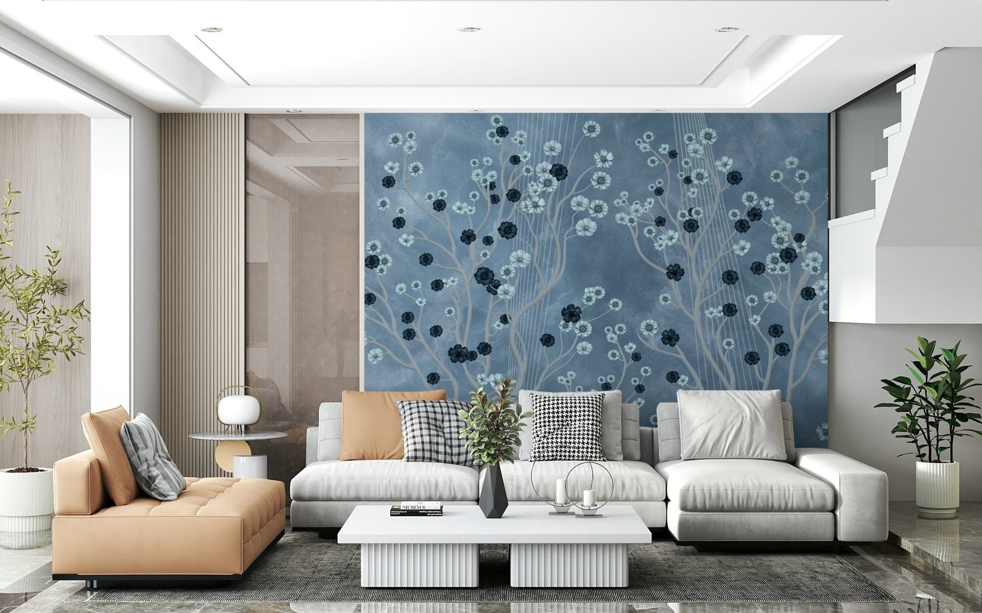 Floral canopy mural in reading corner, soft colour and clean style