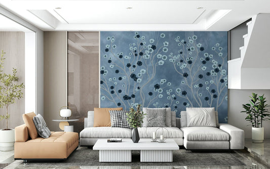 Floral canopy mural in reading corner, soft colour and clean style