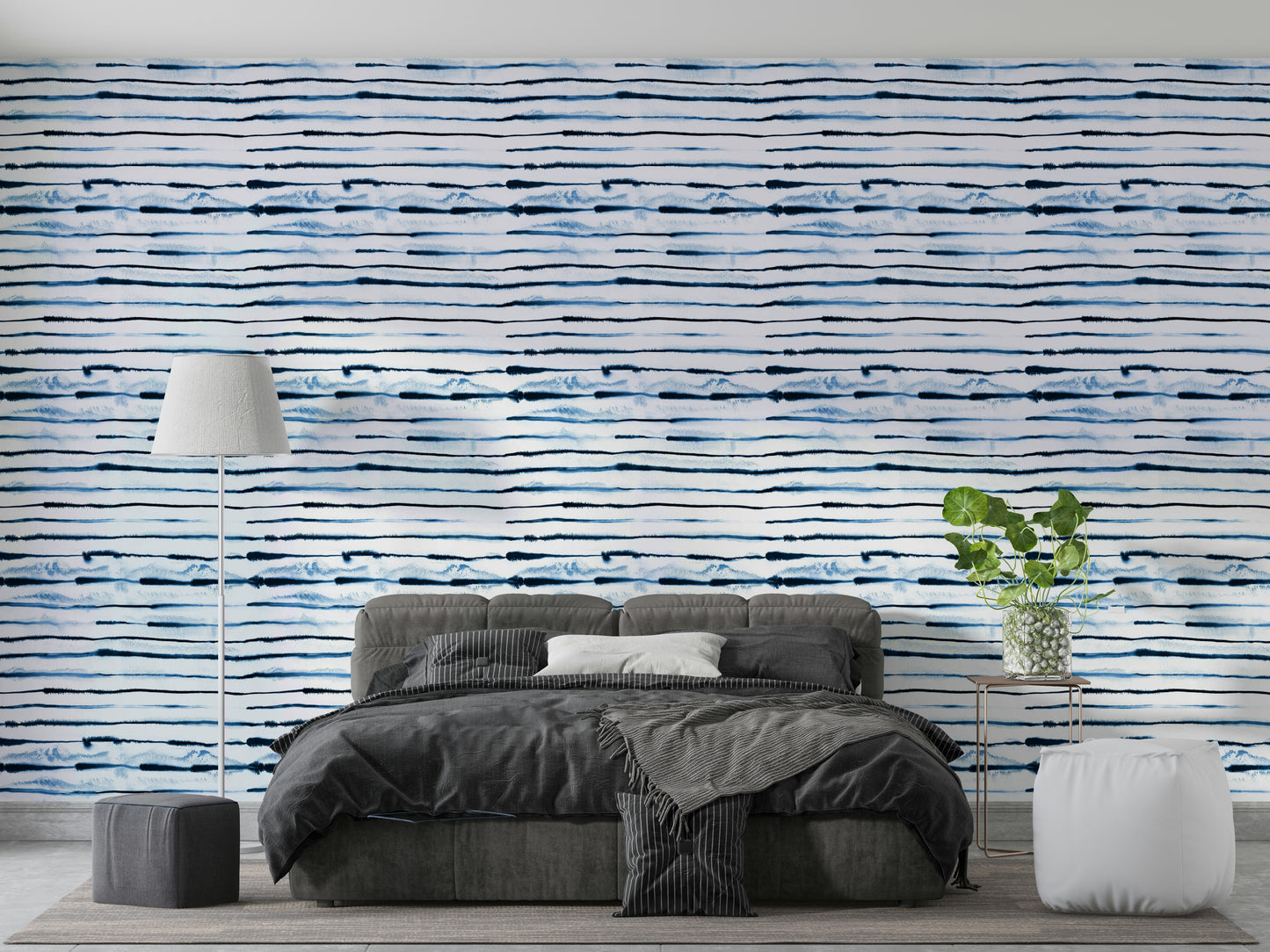 Artistic indigo stripe wallpaper for modern decor


