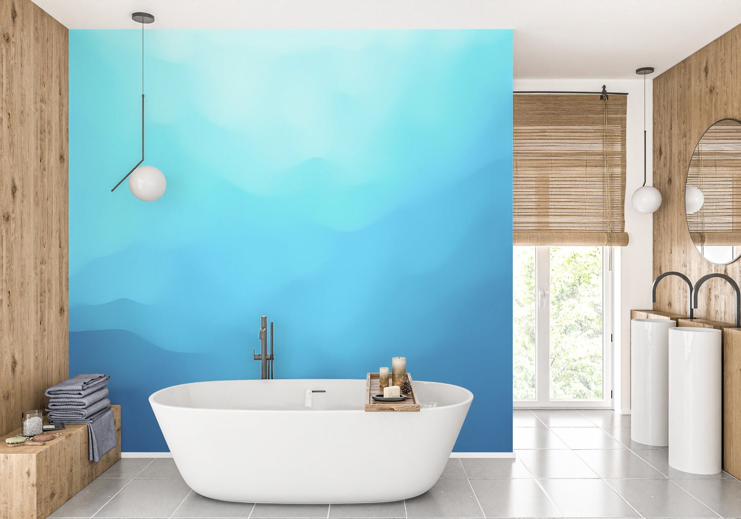 Relaxing blue gradient wallpaper for bathroom