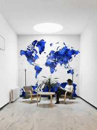 Elegant world map in deep indigo watercolor tones

