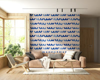 Abstract indigo water wave design bringing a tranquil, modern aesthetic.