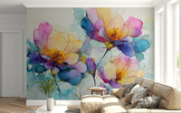 Colorful Ink Floral Dreams bright spring wallpaper for walls