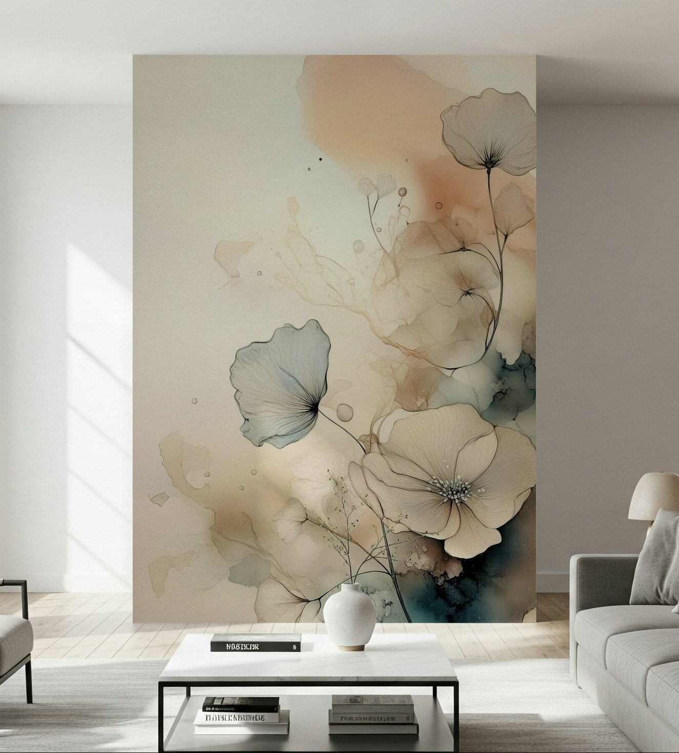 Dusky Ink Petals Wall Mural