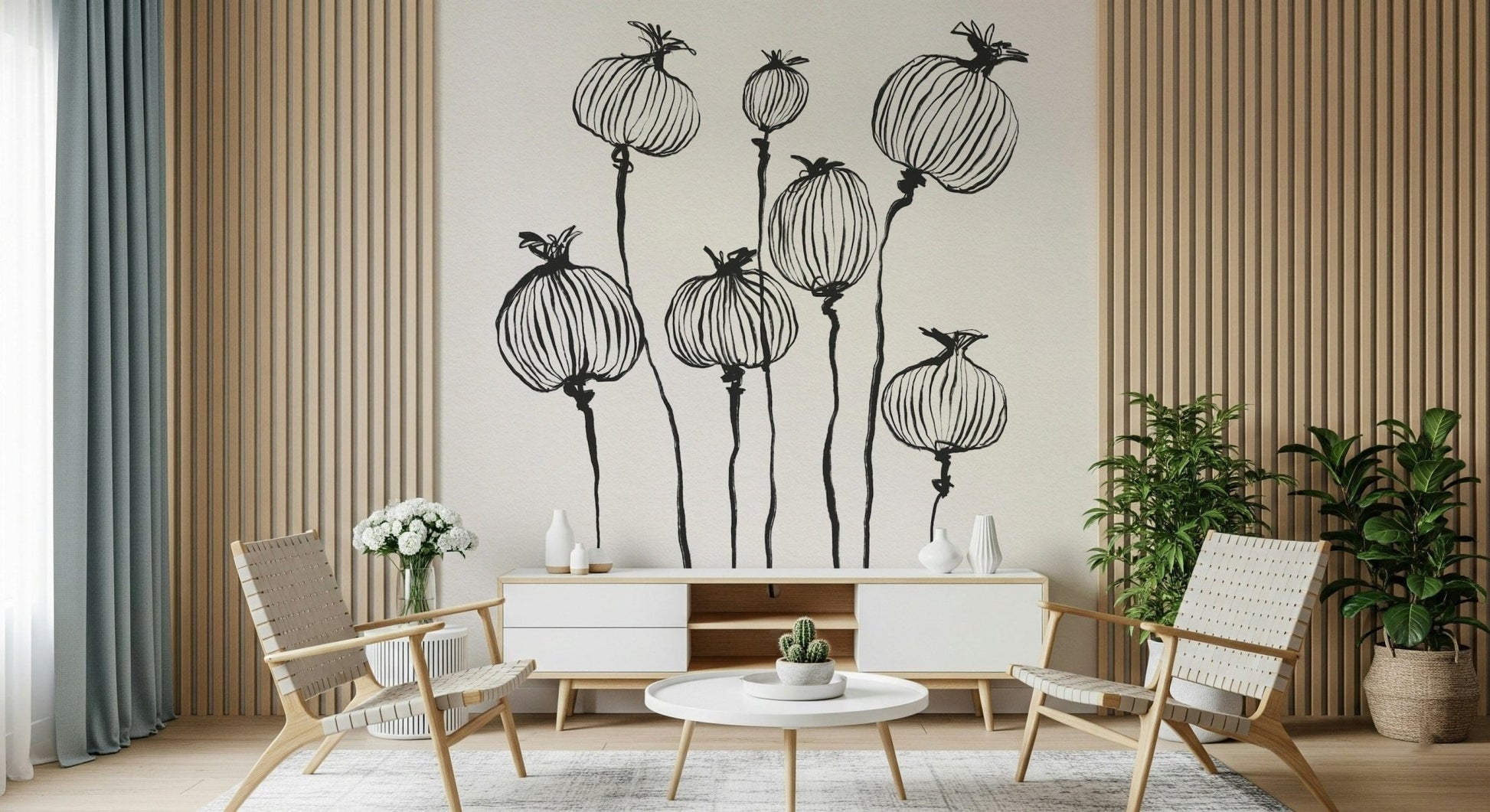 Ink Poppy Pods Wall Mural