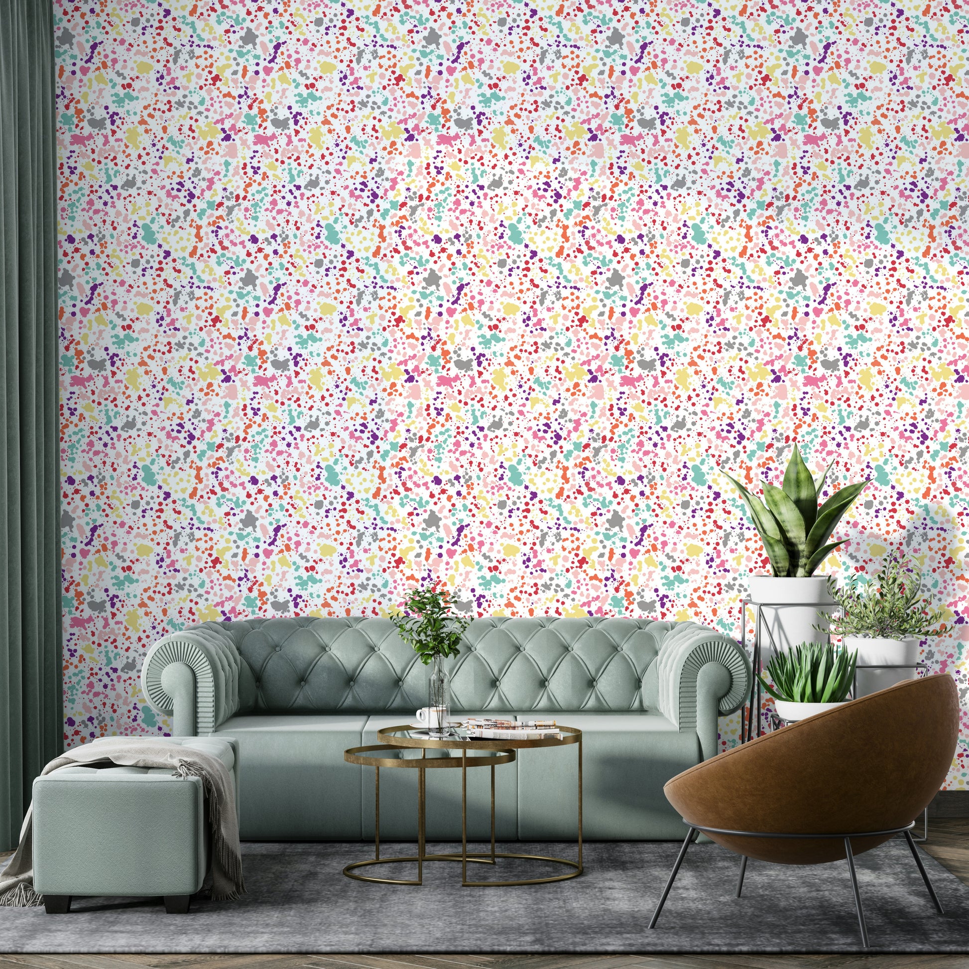 Multicolored ink splatter wallpaper with bleeding dots

