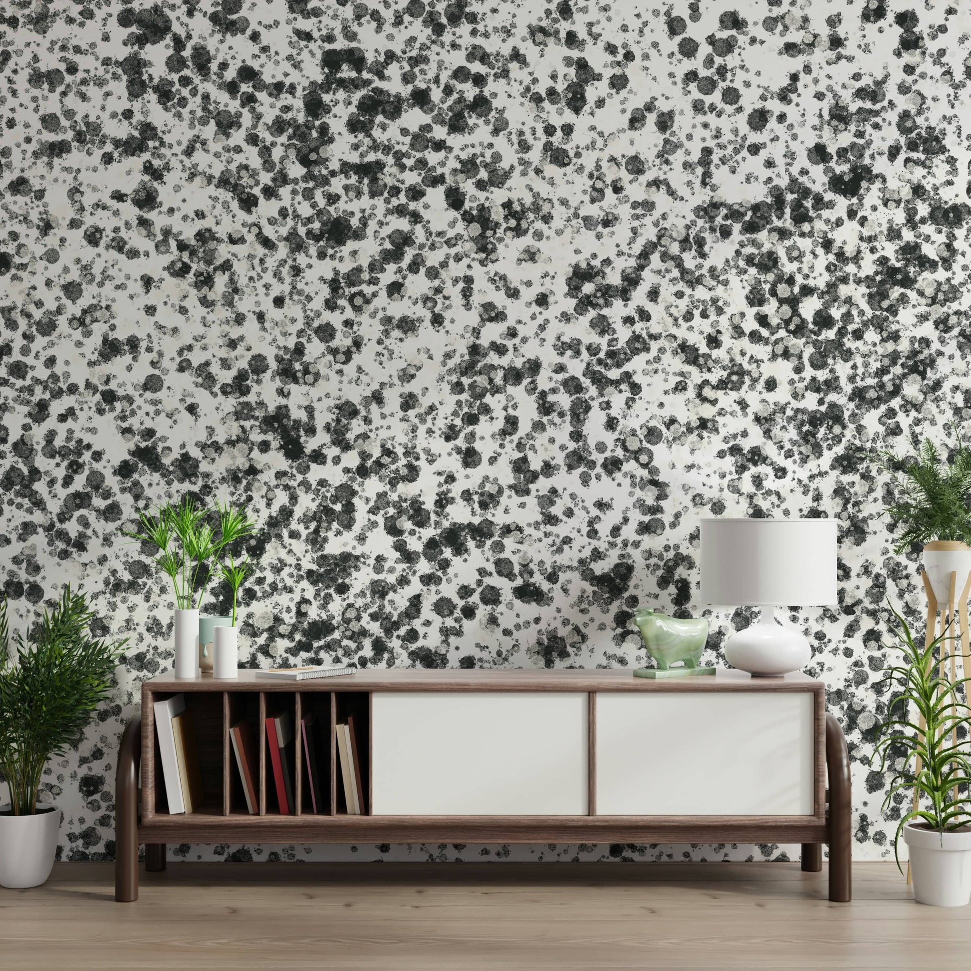 A graceful subtle energy wall mural in cool, abstract tones.